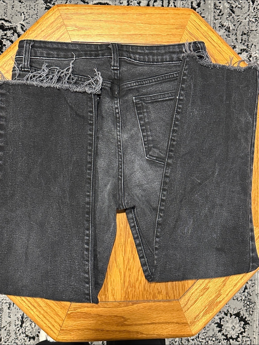*JUST BLACK* Black Raw Hem High-Rise Straight Leg Denim Made In USA Jeans Sz 29 - Picture 8 of 8